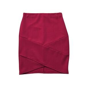 Joe B Red Cross-Front Bandage Mini Skirt Ribbed Bodycon Stretchable Pencil Skirt